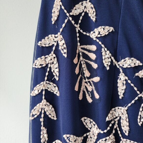 Adrianna Papell Illusion Cocktail Dress | Beaded | Flutter Sleeve, Sheer, Size 4 - Picture 5 of 13